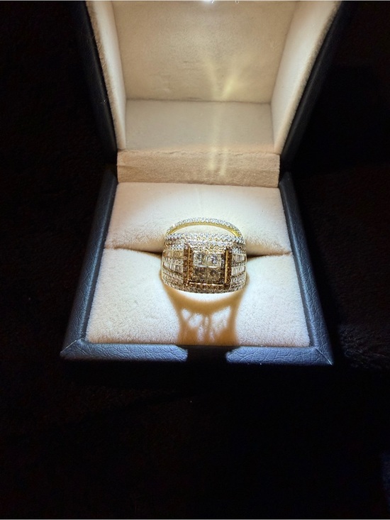 Jewelry - Multi Row Round & Princess Cut Diamond Engagement Ring Set 14K Yellow Gold 3.5CT